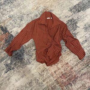 Eva Mendes for New York & Company Rust Striped Button Down Shirt